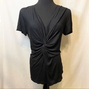 Nicole Miller Black V Neck Blouse - L